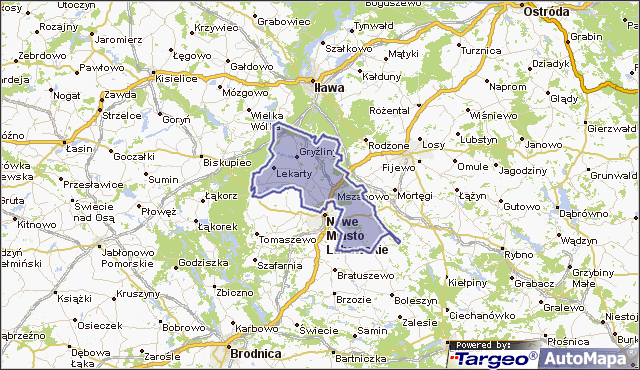 Mapa Polski Targeo, gmina Nowe Miasto Lubawskie - powiat nowomiejski na mapie Targeo